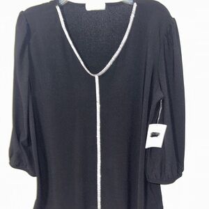 Black V-Neck Women's Top with Silver Trim